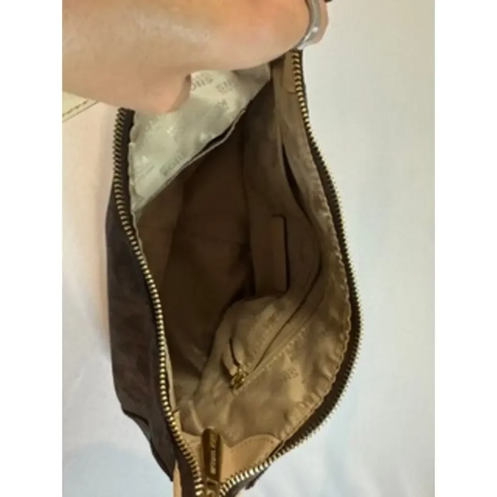 Michael Kors Signature MK Logo Shoulder Bag Brown Tan Gold Hardware